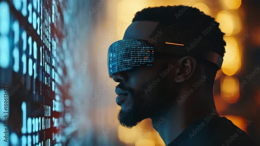 Poster augmented reality: man with binary overlay