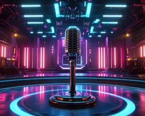 Futuristic microphone neon interior