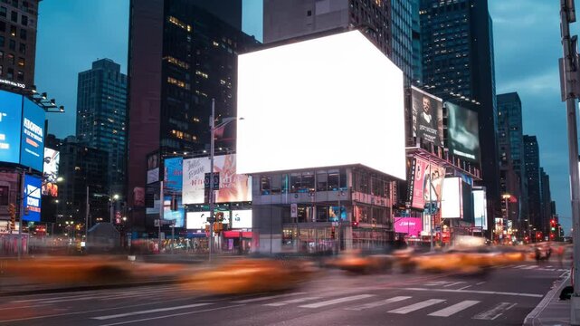 Blank Billboard in Times Square at Dusk