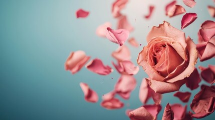 Dreamy softfocus bouquet toss with petals flying midair, spontaneous joyful wedding moment
