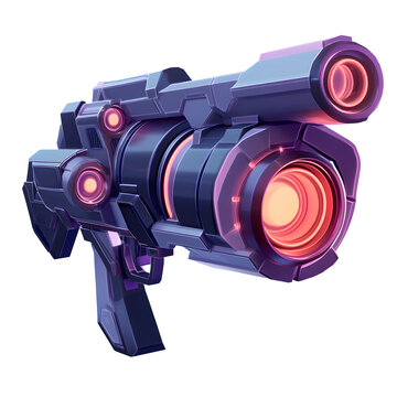 Futuristic blaster weapon isolated, transparent, backgrounds, png, cut out, clipping path, social media,   rendered in 3d against a black background showing detailed sci fi design 