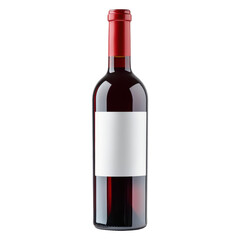 Red wine bottle with white label resting elegantly on a Transparent background for product display or advertising, red wine bottle with white label isolated on PNG background