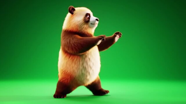 Orange Cartoon Panda Furry Practicing Tai Chi on Green Background Serene orange cartoon panda furry character practicing tai chi on a green background. Ideal for wellness, fitness, and playful design 