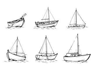 simple elegant fishing boat line art for creative projects