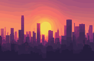 Fototapeta premium A breathtaking sunset over a vibrant city skyline with colorful gradient hues.