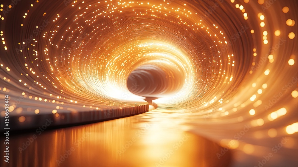 Poster abstract tunnel with golden light streaks and reflections creating a vortex like appearance