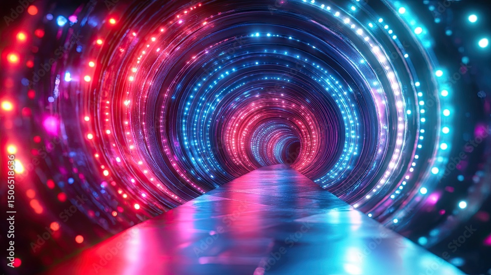 Poster a vibrant tunnel with illuminated red and blue lights creating a futuristic perspective view