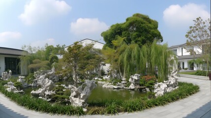Neo - Chinese Style Courtyard Landscape with Bamboo Shadows