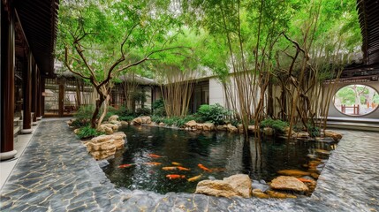 Neo - Chinese Style Courtyard Landscape with Bamboo Shadows