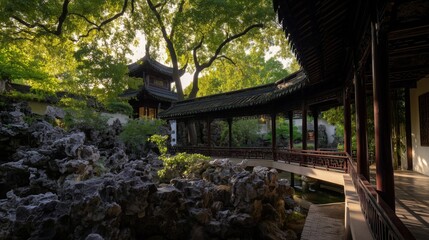 Neo - Chinese Style Courtyard Landscape with Bamboo Shadows