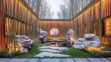 Neo - Chinese Style Courtyard Landscape with Bamboo Shadows