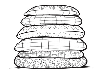 Comforter line art drawing with detailed stitching pattern