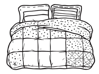 Comforter line art vector showing smooth fabric texture
