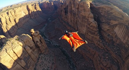 Wingsuit Flyer Soars Over Desert Canyon