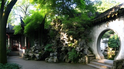 Neo - Chinese Style Courtyard Landscape with Bamboo Shadows