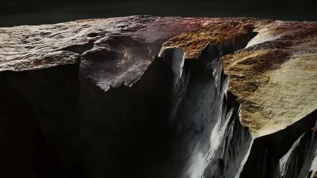 Cross-sectional animation of tectonic plates shifting, causing earthquakes and forming mountain ranges over geological time scales.
