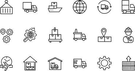 set of supply chain related line icons  logistics .eps