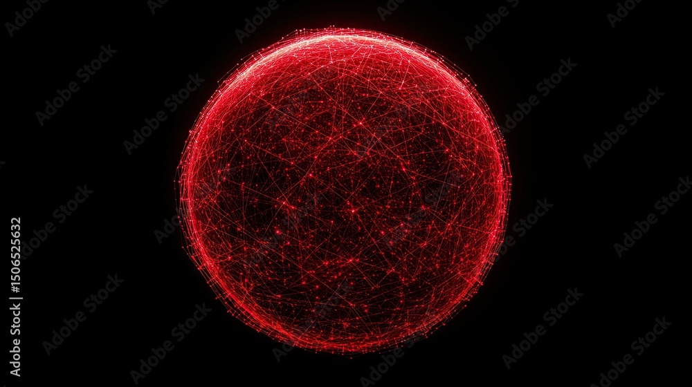 Poster a glowing red sphere made of interconnected lines and dots on a black background abstract design