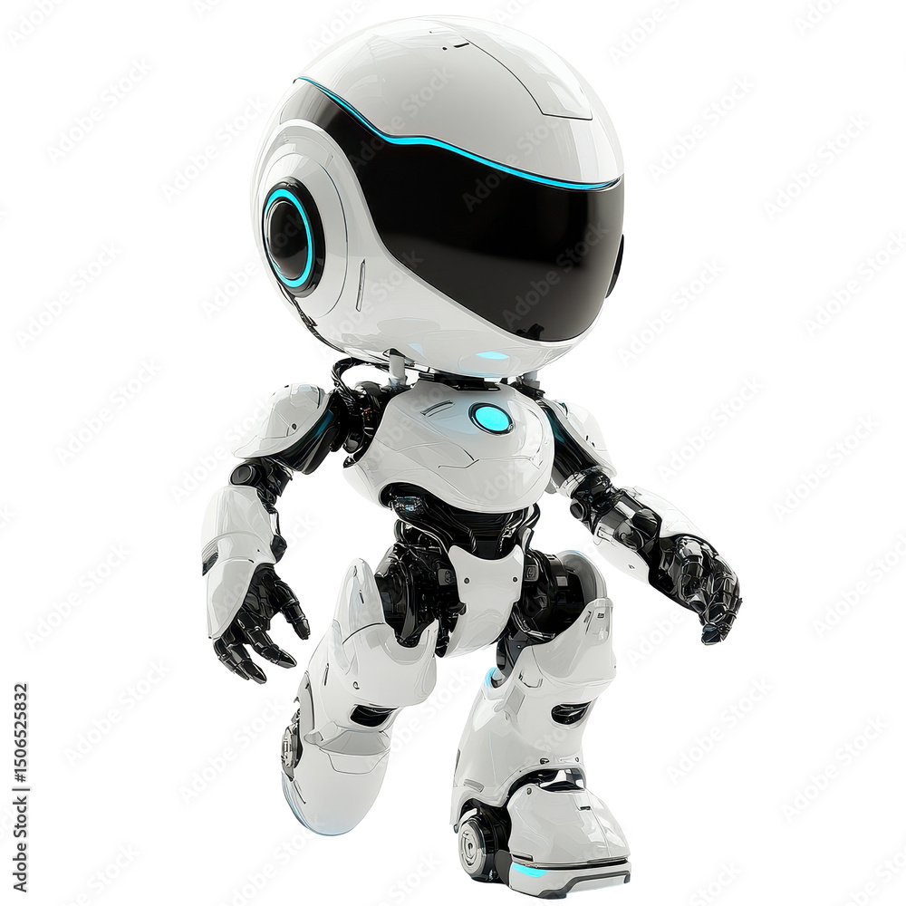 Aufkleber robot character in a sleek design with helmet features standing against a transparent background, ro