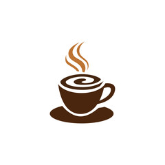 Hot coffee cup icon with steam and coffee beans, perfect for a morning breakfast beverage illustration