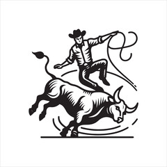 Bull Rodeo Showdown – Cowboy Riding a Bucking Bull in Action

