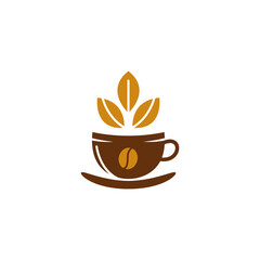 Coffee cup and leaf icon vector illustration of a hot morning drink