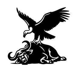 Obraz premium Vulture Dead Buffalo Silhouette Logo Black White Background