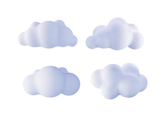 Obraz premium Vector illustration set of four puffy white clouds. Weather forecast element design icon for children's books and cartoon graphics.