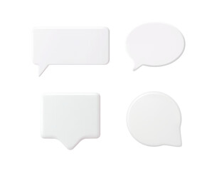 Set of different white 3D speech bubble shapes. Blank chat box frames for message, comment, or notification. Empty text forms for web design.