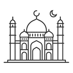 Taj Mahal Outline with Crescent Moon vector icon