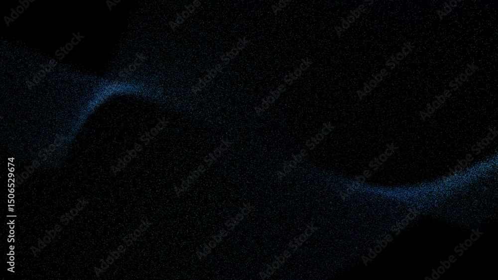 Poster Magical futuristic black and blue sparkling particle wave, 3D abstract sand in the light elegant luxury animation background seamless loop