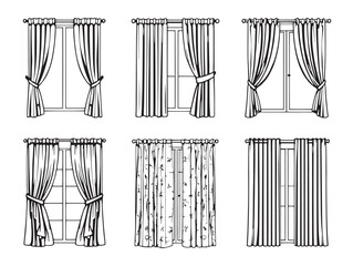 Elegant curtains line art perfect for interior design projects