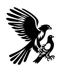 Obraz premium Falcon Clutching Pigeon Silhouette Icon Logo Black Vector