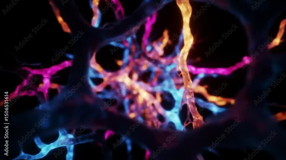 Poster abstract glowing neuron network visualization