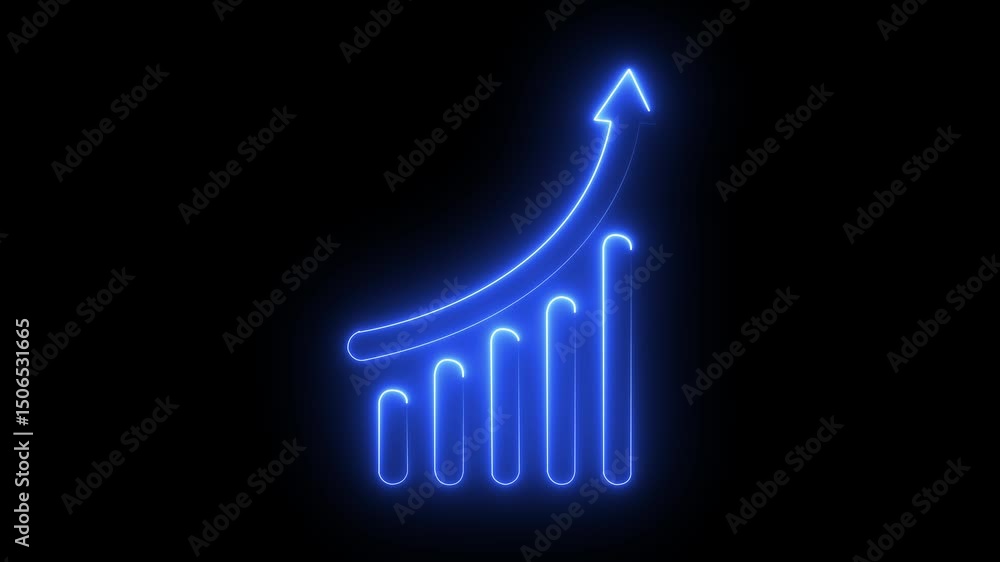 Poster glowing neon business graph chart icon animation background. business growth concept animated. abstr