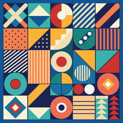 Geometric pattern vector background with Scandinavian abstract color or Swiss geometry prints of rectangles, squares and circles shape design