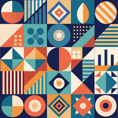 Geometric pattern vector background with Scandinavian abstract color or Swiss geometry prints of rectangles, squares and circles shape design