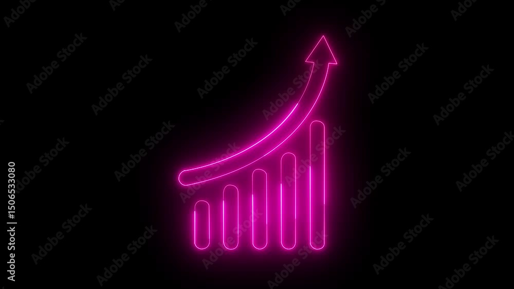 Poster glowing neon business graph chart icon animation background. business growth concept animated. abstr