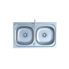 Top View of Modern Stainless Steel Double Kitchen Sink with Faucet