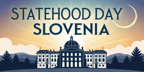 Obraz premium Celebration of Statehood Day Slovenia with stylized parliament silhouette and vibrant background