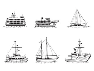 Fototapeta premium ferry line art hand drawn marine boat illustration