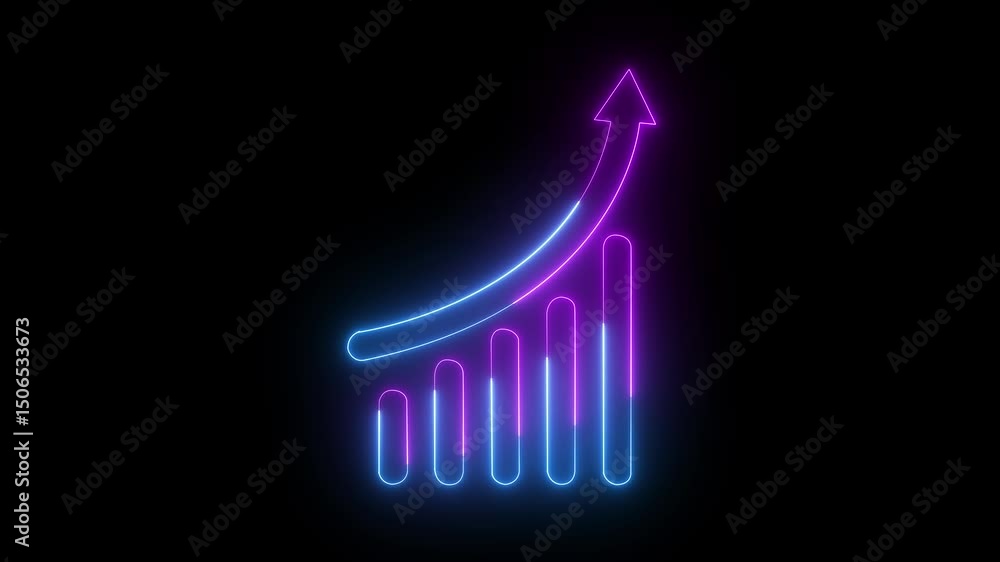 Poster glowing neon business graph chart icon animation background. business growth concept animated. abstr