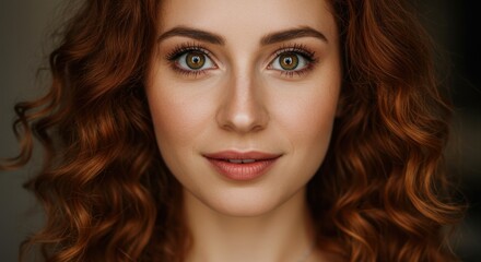 Fototapeta premium Close-up portrait of a woman with curly red hair and captivating green eyes