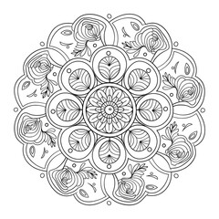 abstract floral pattern coloring page mandala art 