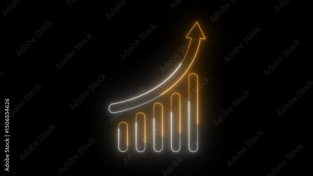 Poster glowing neon business graph chart icon animation background. business growth concept animated. abstr