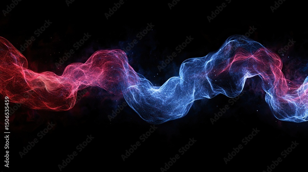 Aufkleber abstract wave of red and blue nebula on a black background with scattered particles in space effect