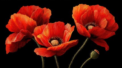 A 4K photo of victory in Europe Day postcard with poppies on a black background , Victory Day, Europe, celebration.