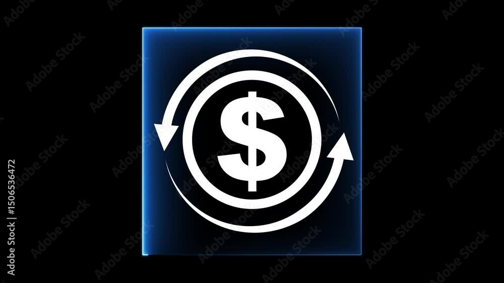 Poster dollar banking icon. dollar currency symbol with round arrow rotating animation. animation of busine