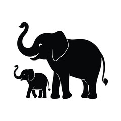 Obraz premium Baby Elephant Holding Trunk Vector Silhouette