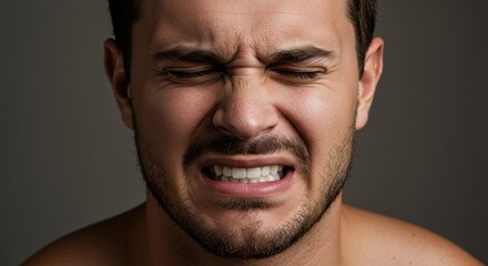 Fototapeta premium Close-up of a man expressing intense emotion with a pained facial expression